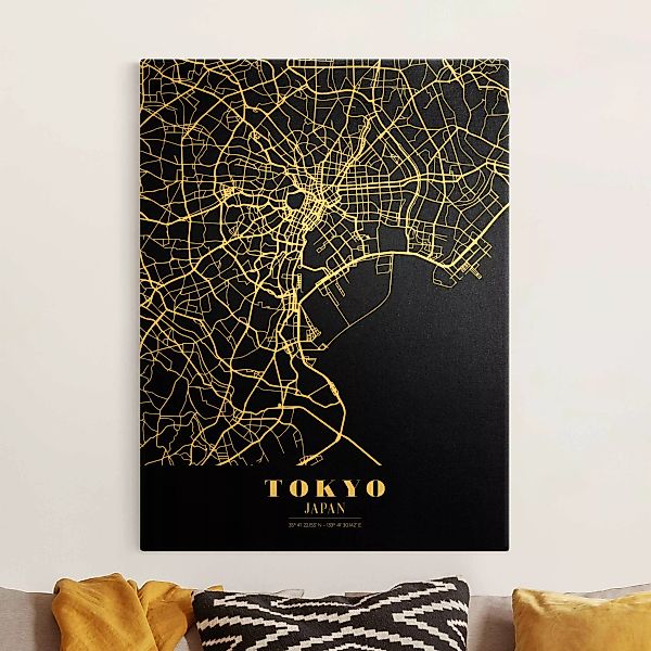 Leinwandbild Gold Stadtplan Tokyo - Klassik Schwarz günstig online kaufen