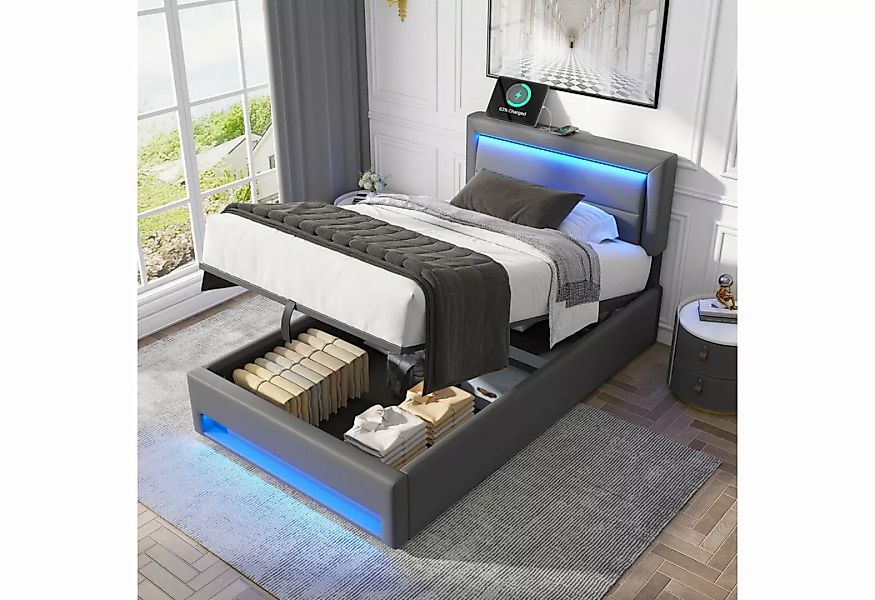 OKWISH Polsterbett mit LED-Beleuchtung und Stauraum (ohne Matratze), mit US günstig online kaufen
