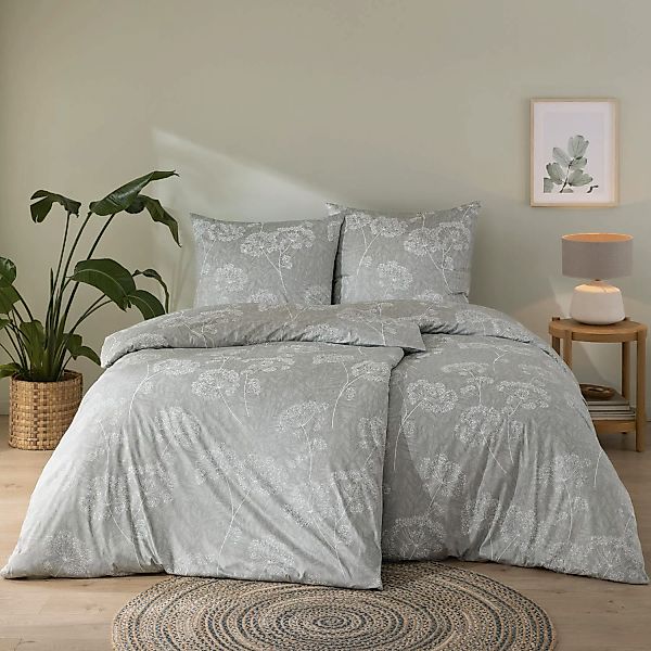 Estella Interlock Jersey Bettwäsche Anja 6345-016 khaki Blumen 135x200 günstig online kaufen