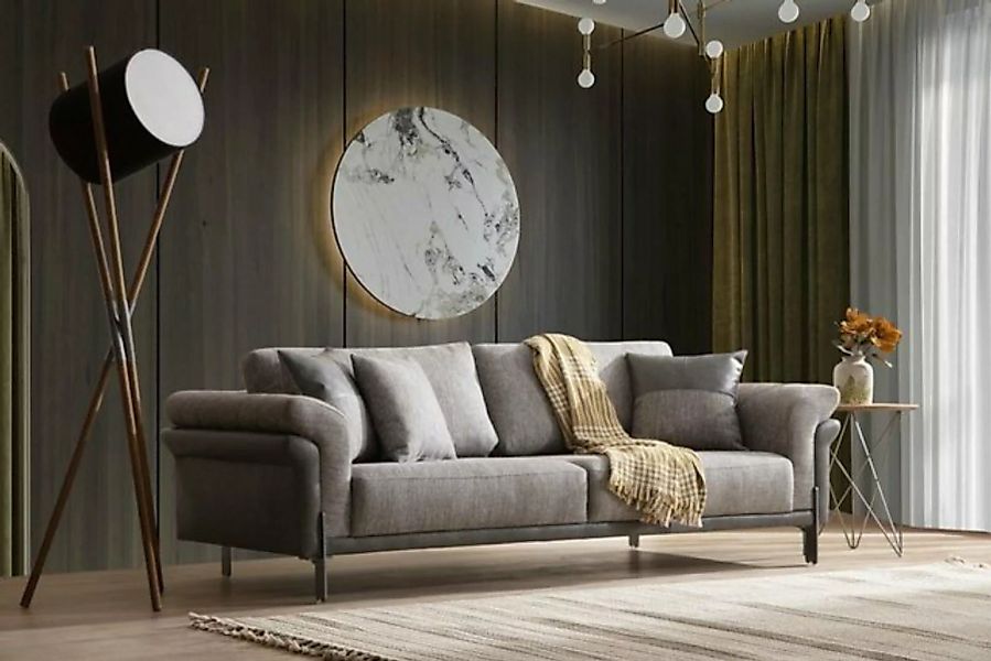 JVmoebel Sofa Sofa 3 Sitzer Grau Wohnzimmer Klassische Design Elegantes Sti günstig online kaufen