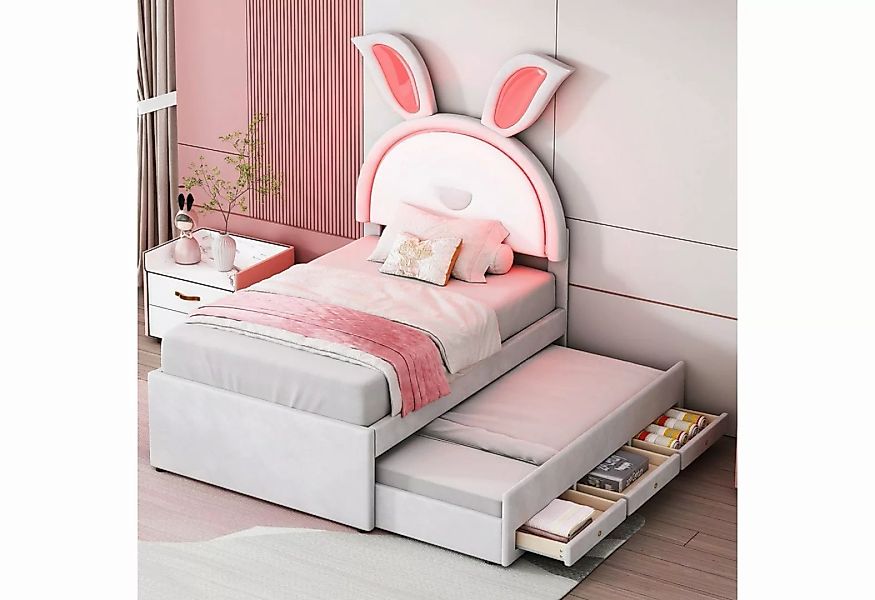 Gotagee Kinderbett LED 90x200cm Kinderbett mit ausziehbarem Polsterbett Ein günstig online kaufen