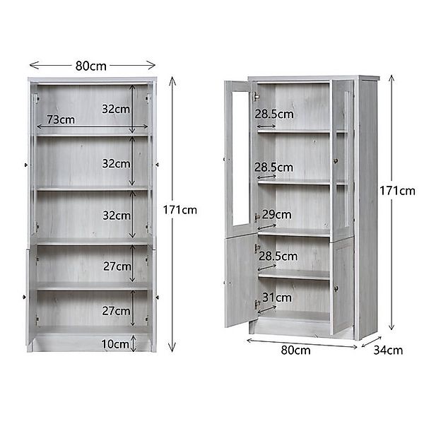 STILVORA Vitrine Wohnzimmerschrank 80x34x171cm Vitrine landhausstil mit Gla günstig online kaufen