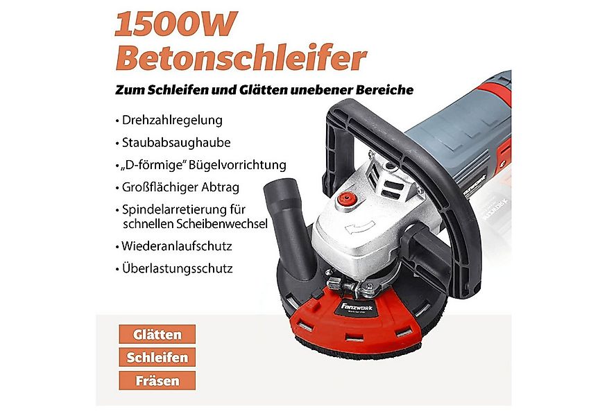 Fanzwork Winkelschleifer 1500W Betonschleifer mit 125mm Diamanttopf PROFI & günstig online kaufen