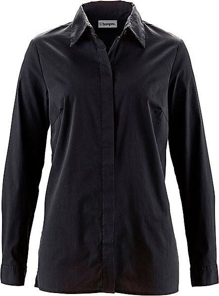 bonprix Langarmbluse lockere Passform, mit Stehkragen, mit verdeckter Knopf günstig online kaufen