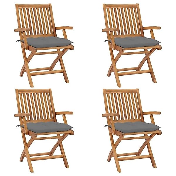 vidaXL Klappbare Gartenstühle mit Kissen 4 Stk Massivholz Teak 3072739 günstig online kaufen