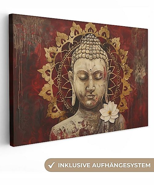 OneMillionCanvasses® Leinwandbild Buddha - Mandala - Blume - Rot - Gold - Z günstig online kaufen