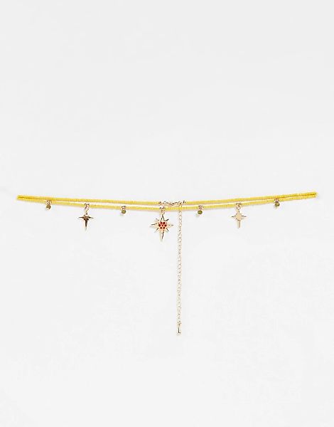 DesignB London – Anliegendes Halsband in Gelb mit Perlen und Himmelskörper- günstig online kaufen