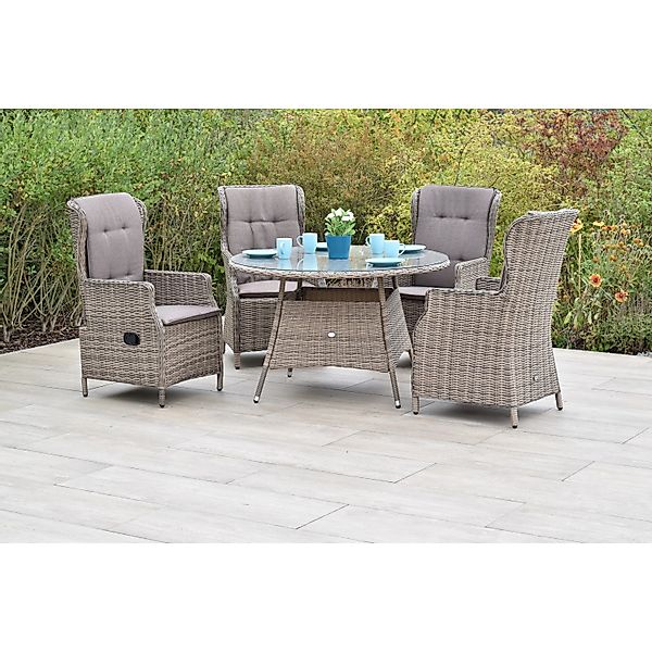 Merxx Riviera Set 9-tlg. Tisch Ø 120 cm Stahl Kunststoffgeflecht günstig online kaufen