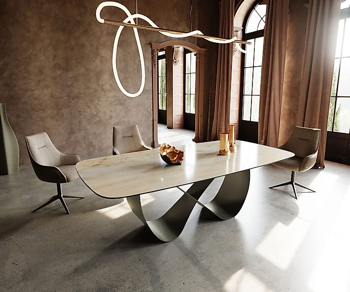 Esstisch Edge Boot 240x120 cm Keramik Iris FMG Onice Oro Infinity Metall Ef günstig online kaufen