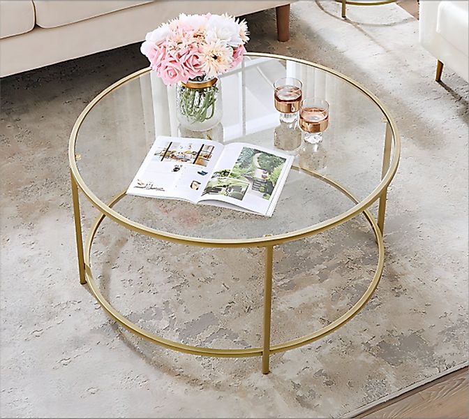 VASAGLE Couchtisch, Beistelltisch für Wohnzimmer, Ø 84 x 45.5 cm, transpare günstig online kaufen