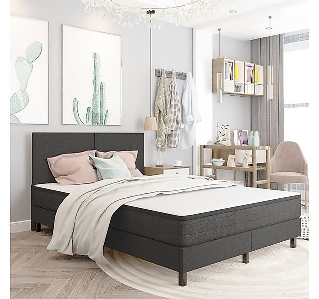 vidaXL Boxspringbett, Boxspringbett Dunkelgrau Stoff 160x200 cm günstig online kaufen