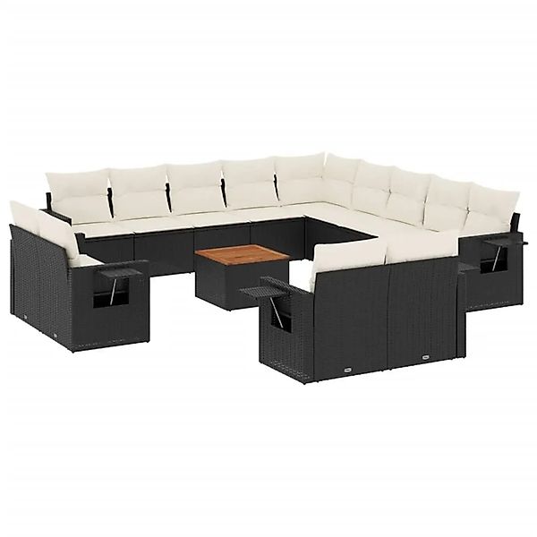 vidaXL 14-Tlg Garten-Sofagarnitur mit Kissen Schwarz Poly Rattan 3224838 günstig online kaufen