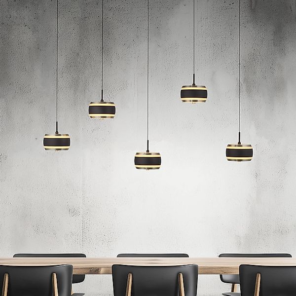 PURE LED-Hängelampe Falling Rings schwarz Länge 101 cm 5-fl. günstig online kaufen
