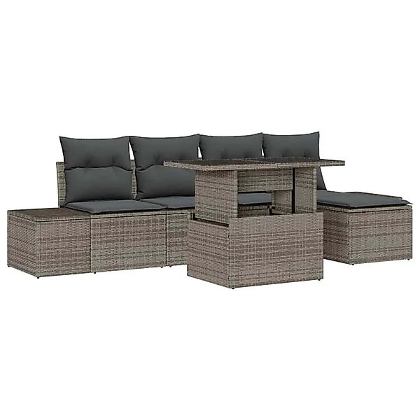 vidaXL Gartensofa-set mit Kissen mit Speicher 6-Tlg Grau Poly-Rattan 334916 günstig online kaufen