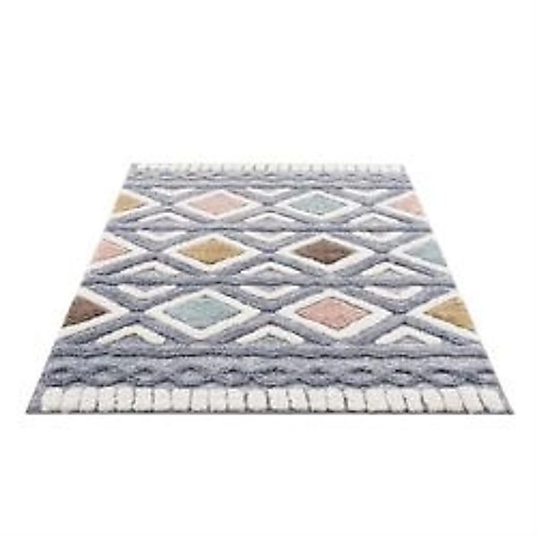 payé Teppich Nara-3382 Hochflor 80x150 cm Pastell-Multi Boho-Rautenmuster günstig online kaufen