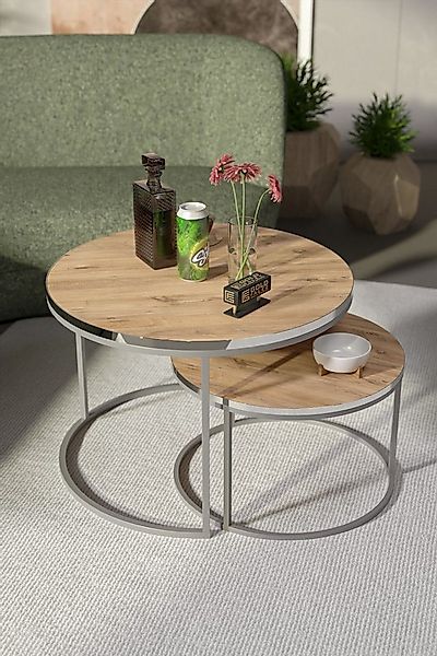 en.casa Couchtisch (2-St), 2-teilig, rund, Holzdekor Atlantik-Kiefer günstig online kaufen