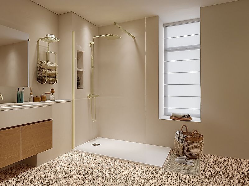 Duschtrennwand Seitenwand italienische Dusche - 140 x 200 cm - Goldfarben - günstig online kaufen