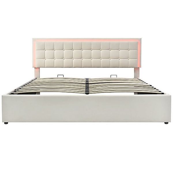 Gotagee Polsterbett mit Stauraum+LED Kunstleder Stauraumbett Flaches Bett D günstig online kaufen