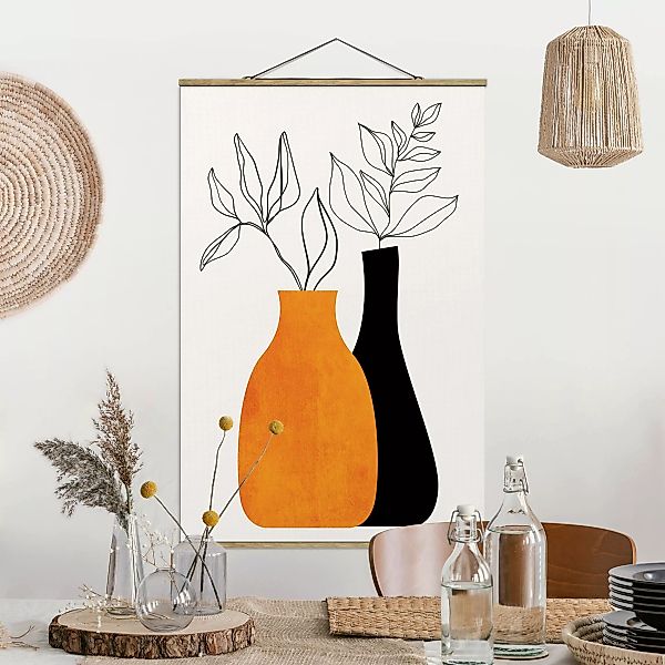 Stoffbild mit Posterleisten Vasen mit illustrierten Zweigen günstig online kaufen
