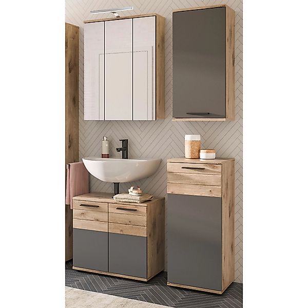 Inn.Furn Badmöbel-Set Eiche Grau 4-teilig 112 cm mit Soft-Close Tomaso günstig online kaufen