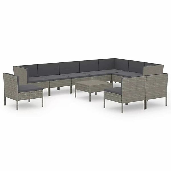 11-tlg. Garten-lounge-set Mit Auflagen Poly Rattan Grau günstig online kaufen