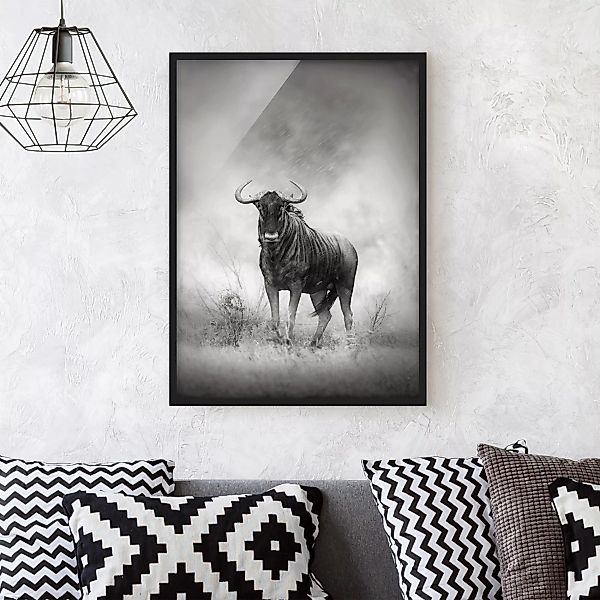 Bild mit Rahmen Tiere - Hochformat Staring Wildebeest günstig online kaufen