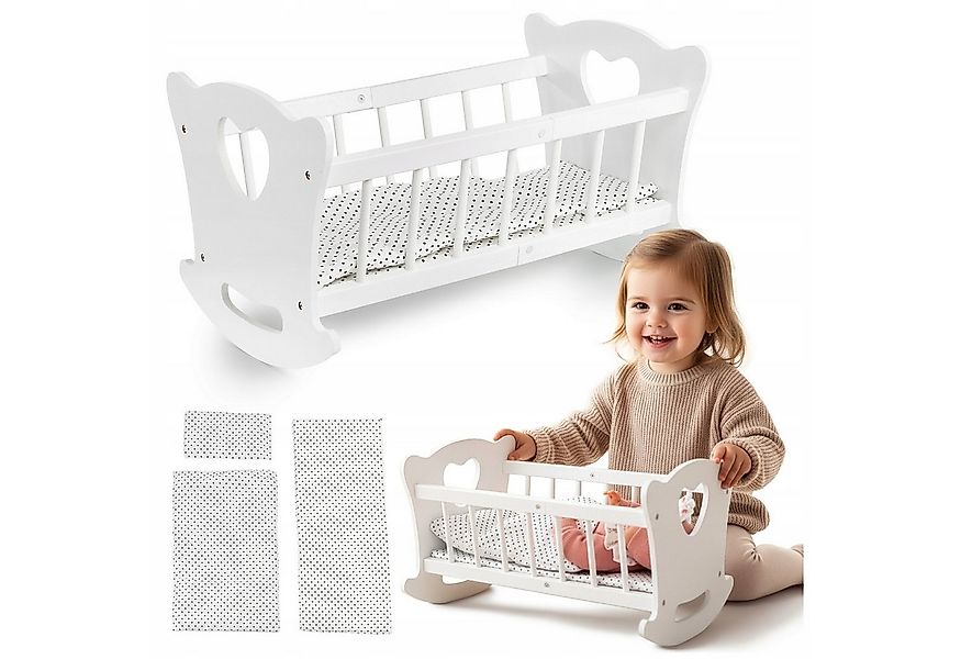 Green Series Puppenwiege Holz Puppenwiege mit Bettwäsche – liebevolles Roll günstig online kaufen