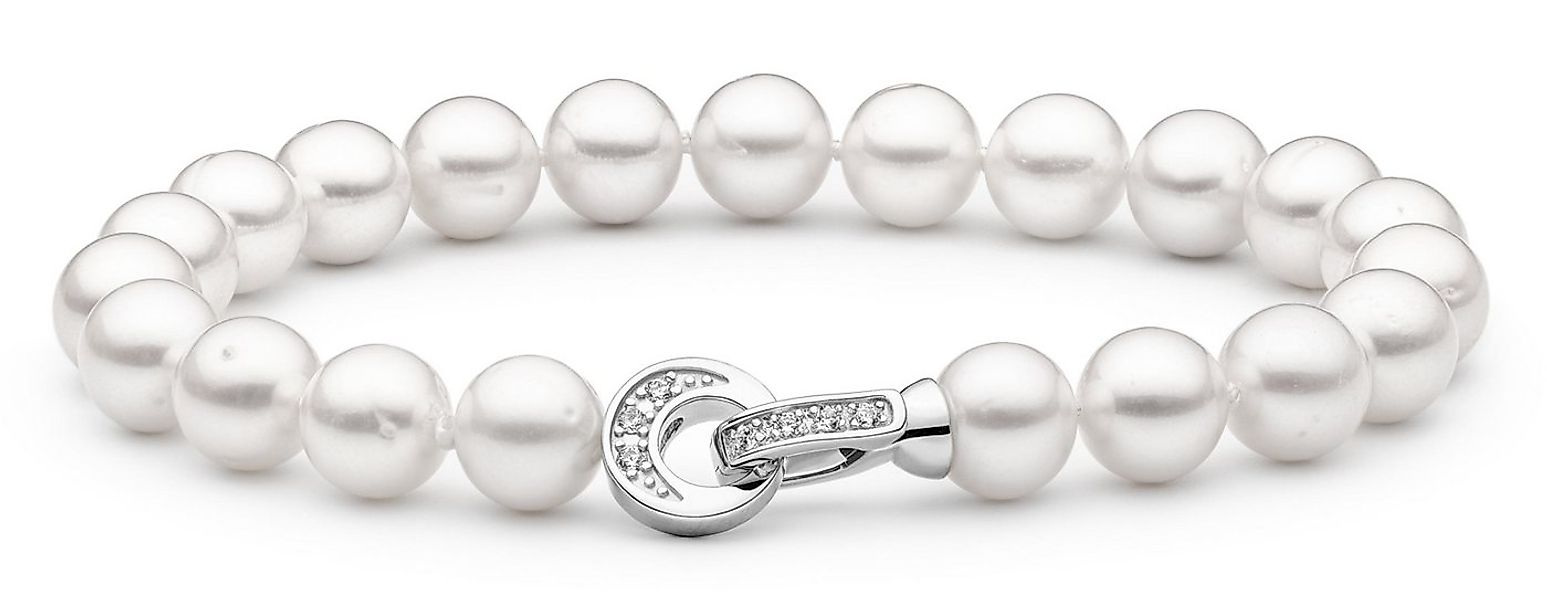 Gaura Pearls Perlenarmband klassisch weiß rund 7.5-8.5 mm, echte Süßwasserz günstig online kaufen