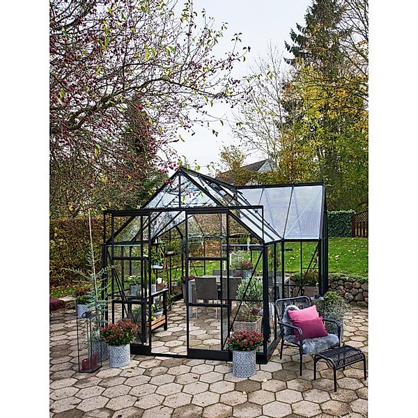 Halls Gewächshaus GardenRoom Set Schwarz 12,9 m² inkl. Fundamentrahmen günstig online kaufen