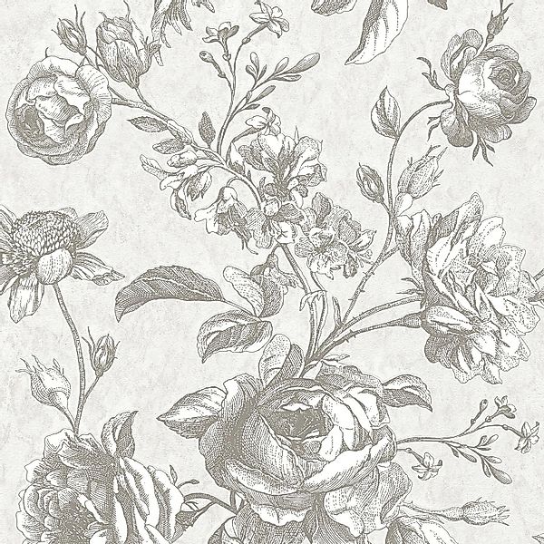 PROFHOME 387001-GU Blumen Tapete Toile De Jouy Matt Creme Grau Taupe 0,53 m günstig online kaufen