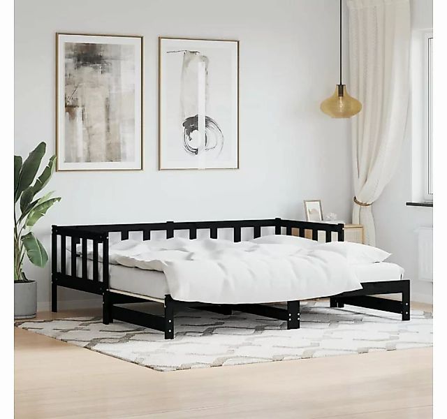 furnicato Bett Tagesbett Ausziehbar Schwarz 90x190 cm Massivholz Kiefer günstig online kaufen