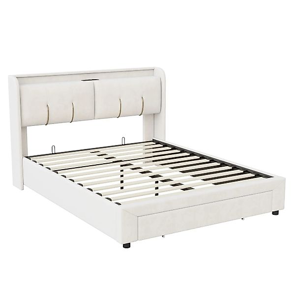 PXloue Schubladenbett 160x200cm Polsterbett mit Stauraum&Ladestation Samt günstig online kaufen