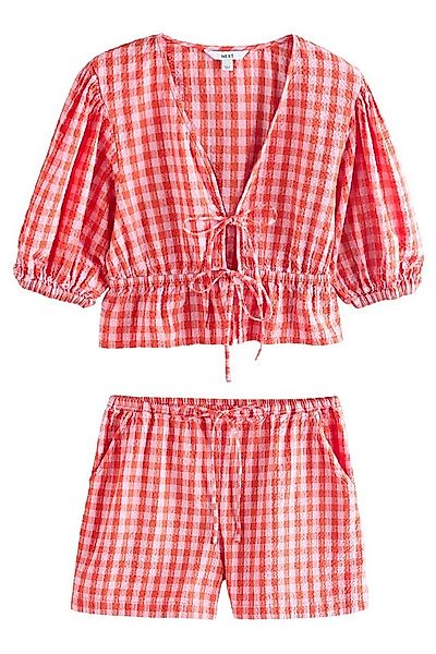 Next Kurzarmbluse Bluse mit Puffärmeln, Vichykaros und Bindedetail (1-tlg) günstig online kaufen