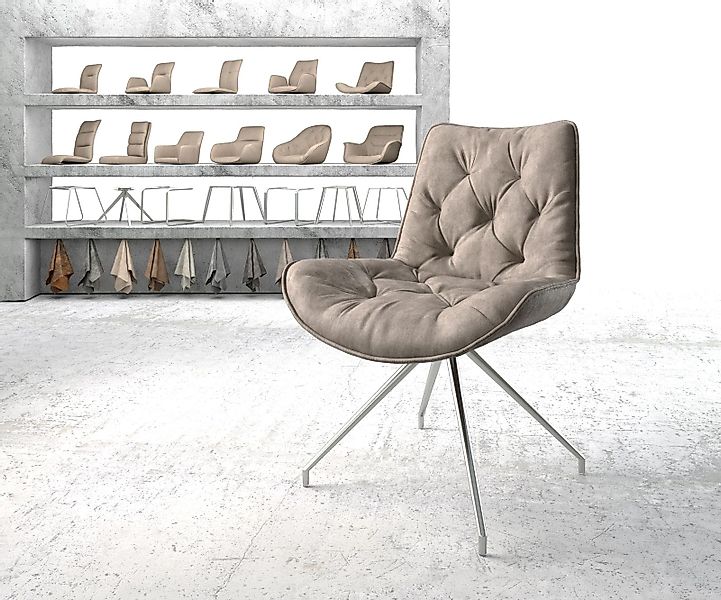 Esszimmerstuhl Taimi-Flex Mikrofaser Taupe Vintage Kreuzgestell konisch Ede günstig online kaufen