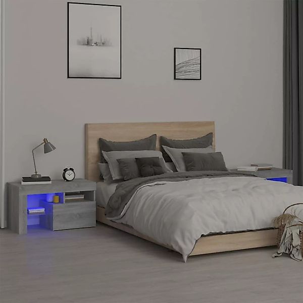 Vidaxl Nachttische 2 Stk. Mit Led-leuchten Grau Sonoma 70x36,5x40 Cm günstig online kaufen