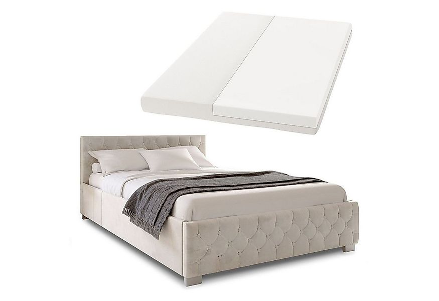 Juskys Polsterbett Nizza, 140x200 cm, LED Licht, Stauraum, Samtbezug, inkl. günstig online kaufen