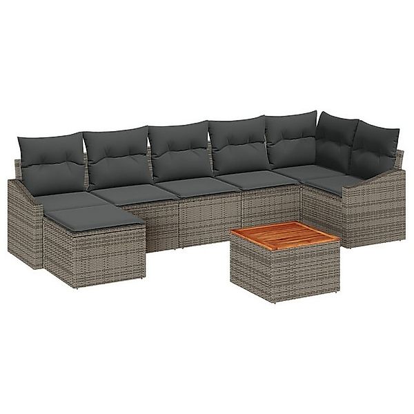 vidaXL Loungesofa 8-teiliges Garten-Sofaset mit Kissen Grau Poly-Rattan, 8 günstig online kaufen