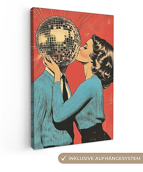 OneMillionCanvasses® Leinwandbild Frau - Retro - Discokugel - Kuss, Fotodru günstig online kaufen
