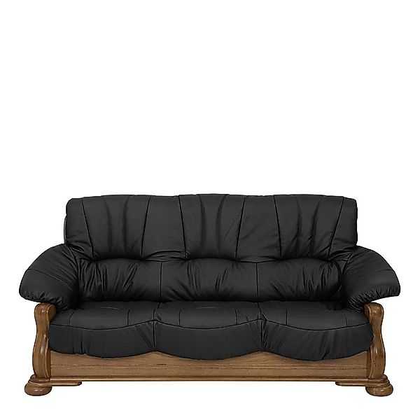 Sofa Eiche Leder schwarz Made in Germany rustikalen Stil günstig online kaufen