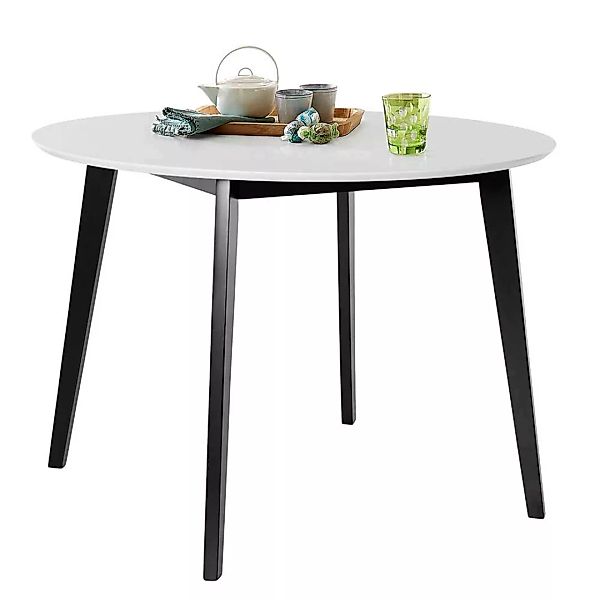 Kleiner Esszimmer Tisch in Weiß und Schwarz runder Tischplatte günstig online kaufen