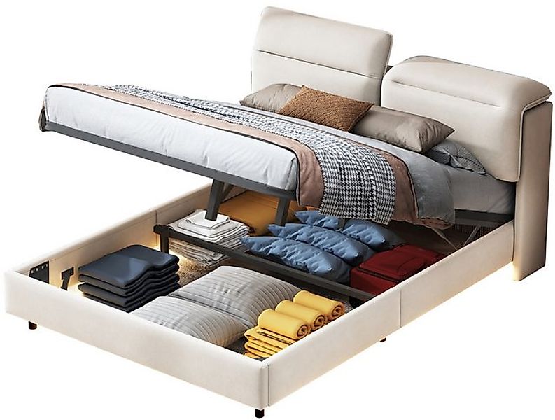 FUROKOY Polsterbett LED hydraulisches Doppelbett 140/160x200 cm, Schwebebet günstig online kaufen