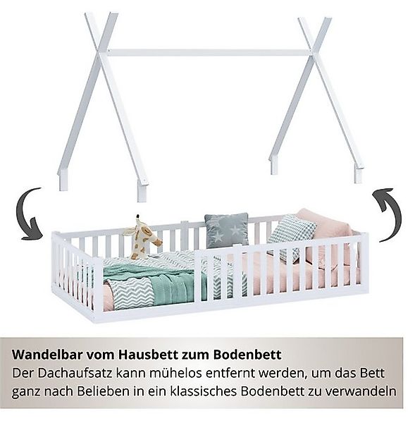 Alavya Home® Kinderbett Hausbett Bodenbett SKY SET mit Tür, Deko und Matrat günstig online kaufen