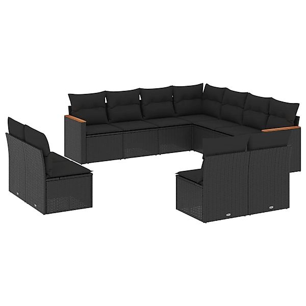 vidaXL 11-Tlg Garten-Sofagarnitur mit Kissen Schwarz Poly Rattan 3258485 günstig online kaufen