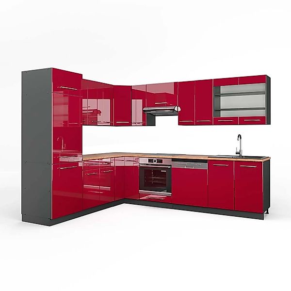 Vicco Fame-Line Küchenschränke Bordeaux Hochglanz/Anthrazit 227 x 287 cm AP günstig online kaufen