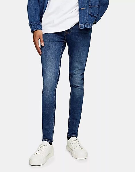 Topman – Hautenge Jeans aus Bio-Baumwollmix in dunkler Waschung-Blau günstig online kaufen