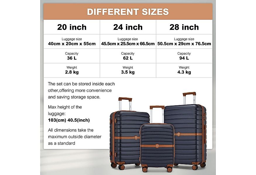 KONO Handgepäckkoffer Koffer Trolley ABS+PC Hartschalenkoffer mit TSA-Schlo günstig online kaufen