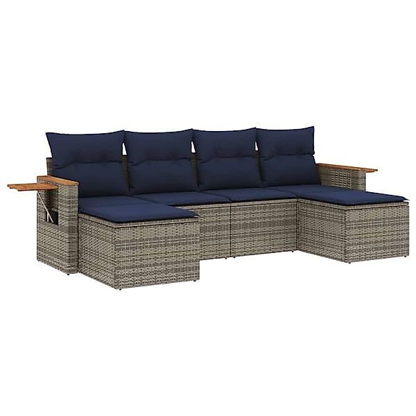 vidaXL 6-Tlg Garten-Sofagarnitur mit Kissen Grau Poly Rattan 3227062 günstig online kaufen