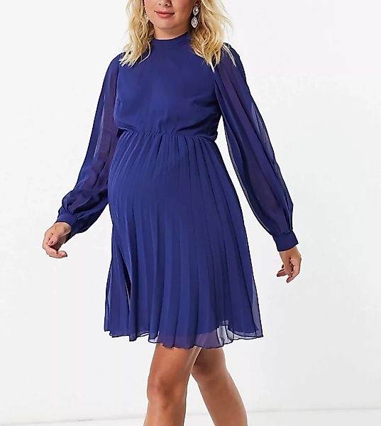 ASOS DESIGN Maternity – Kurzes, langärmliges Skater-Kleid mit hohem Halsaus günstig online kaufen