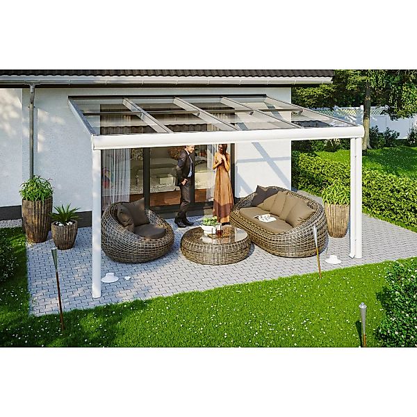 Skan Holz Terrassenüberdachung Modena 434 x 257 cm Aluminium Weiß günstig online kaufen