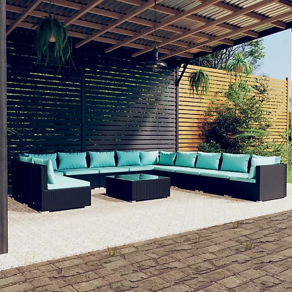 Vidaxl 12-tlg. Garten-lounge-set Mit Kissen Schwarz Poly Rattan günstig online kaufen